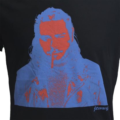 Band Merchandise Post Malone Stoney Red Blue Photo T-Shirt - Image 3