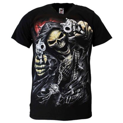 Reaper Skull T-Shirt 'Two Guns' Black/Red