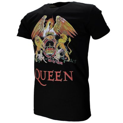 Band Merchandise Queen Classic Crest Logo Band T-Shirt Black - Image 2