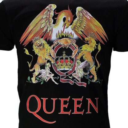 Band Merchandise Queen Classic Crest Logo Band T-Shirt Black - Image 3