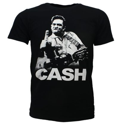 Band Merchandise Johnny Cash Middle Finger T-Shirt Black