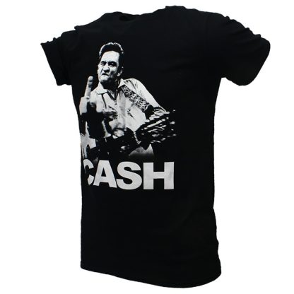 Band Merchandise Johnny Cash Middle Finger T-Shirt Black - Image 2