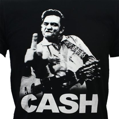 Band Merchandise Johnny Cash Middle Finger T-Shirt Black - Image 3