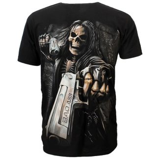 Hitman Skeleton Two Badass Guns T-Shirt Black / Grey