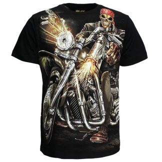 Biker Skeleton With Gun T-Shirt Black