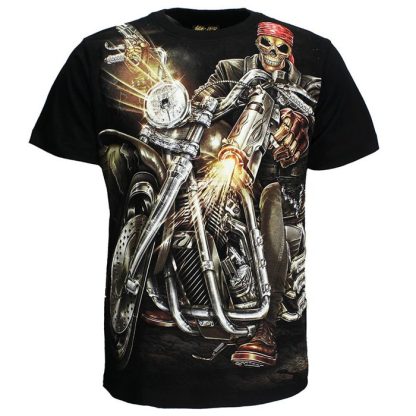 Biker Skeleton With Gun T-Shirt Black