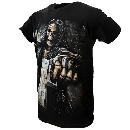 Hitman Skeleton Two Badass Guns T-Shirt Black / Grey - Image 2