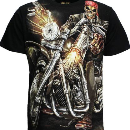 Biker Skeleton With Gun T-Shirt Black - Image 2