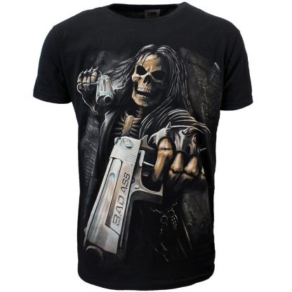 Hitman Skeleton Two Badass Guns T-Shirt Black / Grey - Image 3