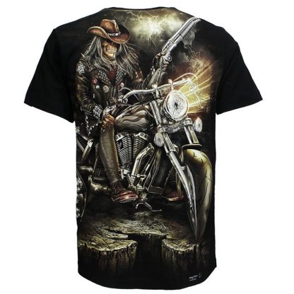 Biker Skeleton With Gun T-Shirt Black - Image 3
