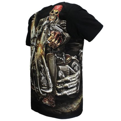 Biker Skeleton With Gun T-Shirt Black - Image 4