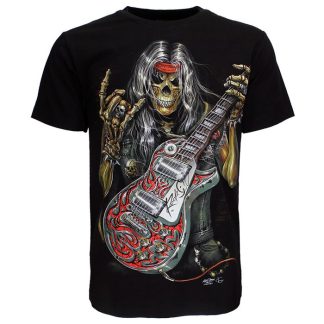 Skull Rock Guitar Metal T-Shirt Black