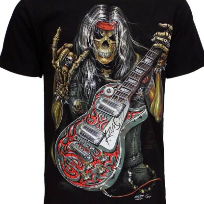 Skull Rock Guitar Metal T-Shirt Black - Image 2