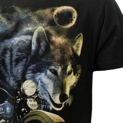 Wolf Eagle and Motorcycle in the Night T-Shirt Black - Image 4