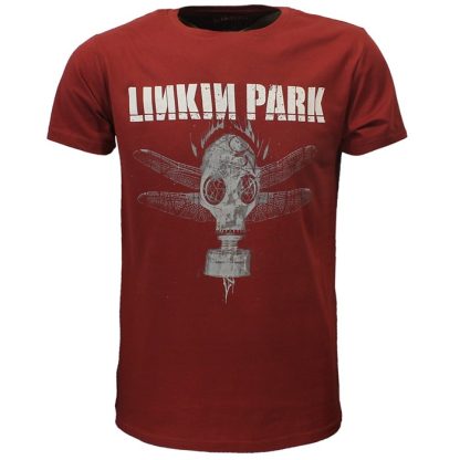 Band Merchandise Linkin Park Dragon Fly Gas Mask T-Shirt Red