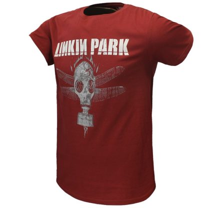 Band Merchandise Linkin Park Dragon Fly Gas Mask T-Shirt Red - Image 2