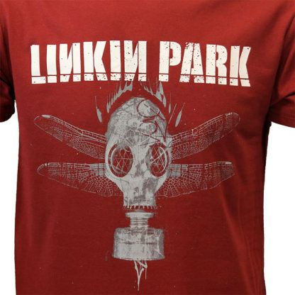 Band Merchandise Linkin Park Dragon Fly Gas Mask T-Shirt Red - Image 3