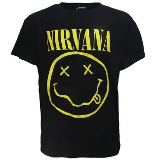 Band Merchandise Nirvana Yellow Smiley Band T-Shirt Black
