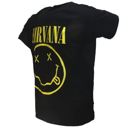 Band Merchandise Nirvana Yellow Smiley Band T-Shirt Black - Image 2