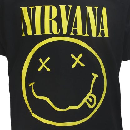 Band Merchandise Nirvana Yellow Smiley Band T-Shirt Black - Image 3