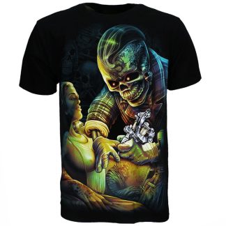 Tattoo Artist Skeleton 3D T-Shirt Black Glow in the Dark