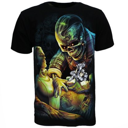 Tattoo Artist Skeleton 3D T-Shirt Black Glow in the Dark