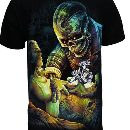 Tattoo Artist Skeleton 3D T-Shirt Black Glow in the Dark - Image 2