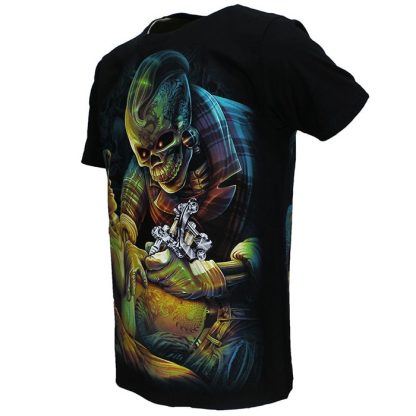 Tattoo Artist Skeleton 3D T-Shirt Black Glow in the Dark - Image 3