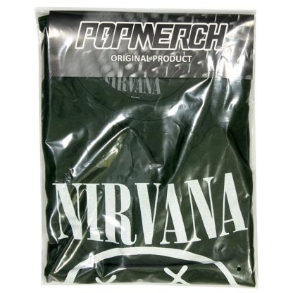 Band Merchandise Nirvana White Smiley Dark Green T-Shirt - Image 4