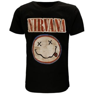 Band Merchandise Nirvana Distressed Logo Smiley T-Shirt