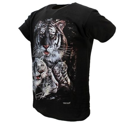 White Siberian Bengal Tigers in the Night T-Shirt Black - Image 2