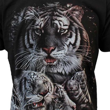 White Siberian Bengal Tigers in the Night T-Shirt Black - Image 3