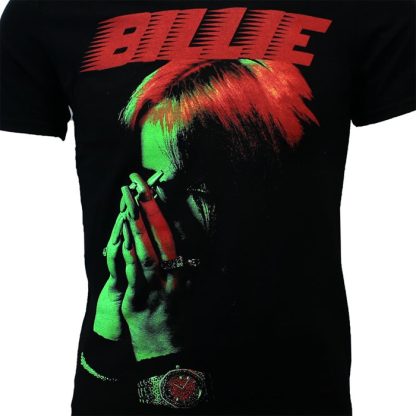 Band Merchandise Billie Eilish Hands Face Neon T-Shirt - Image 3