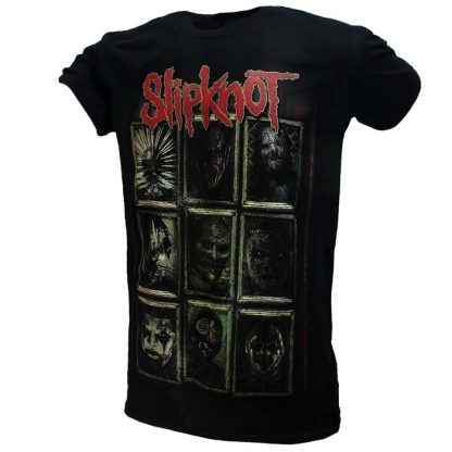 Band Merchandise Slipknot New Masks Band T-Shirt Black - Image 3