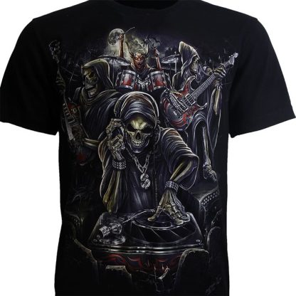 Biker Skull Skeleton Band Glow in the Dark T-Shirt - Original Design - Image 5