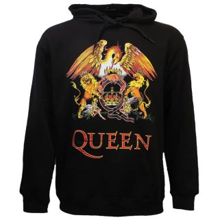Band Merchandise Queen Classic Crest Logo Hoodie Pullover Sweater Black