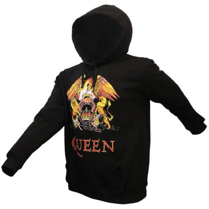 Band Merchandise Queen Classic Crest Logo Hoodie Pullover Sweater Black - Image 2