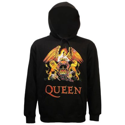 Band Merchandise Queen Classic Crest Logo Hoodie Pullover Sweater Black - Image 3