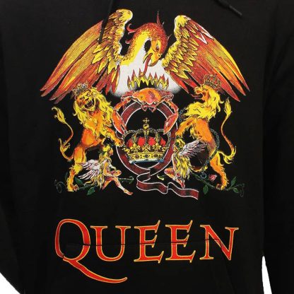 Band Merchandise Queen Classic Crest Logo Hoodie Pullover Sweater Black - Image 4