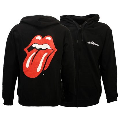 Band Merchandise The Rolling Stones Tongue and Lips Logo Zipper Hoodie Sweater Jacket Black-