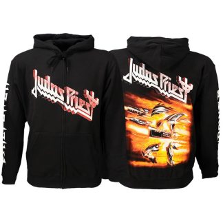 Band Merchandise Judas Priest Firepower Zipper Hoodie Sweater Jacket Black/Orange