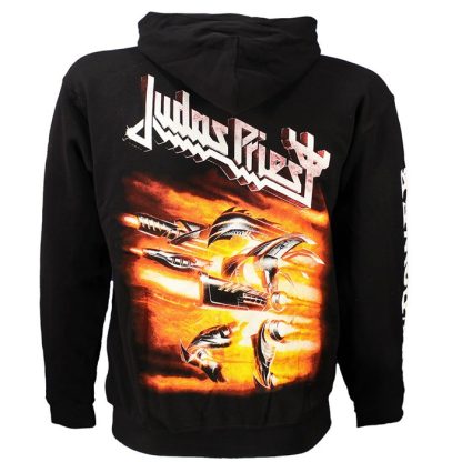 Band Merchandise Judas Priest Firepower Zipper Hoodie Sweater Jacket Black/Orange - Image 2