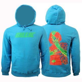 Band Merchandise Billie Eilish Thermal Photo Neon Logo Hoodie Sweater Pullover Blue