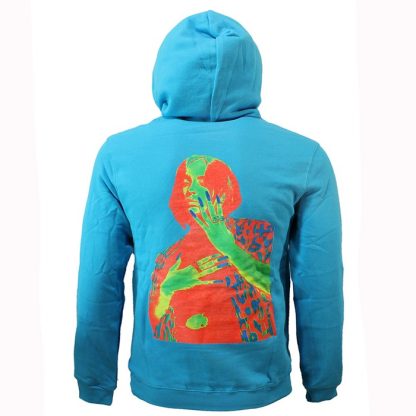 Band Merchandise Billie Eilish Thermal Photo Neon Logo Hoodie Sweater Pullover Blue - Image 4