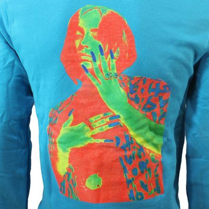 Band Merchandise Billie Eilish Thermal Photo Neon Logo Hoodie Sweater Pullover Blue - Image 7