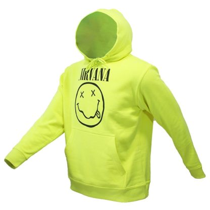 Band Merchandise Nirvana Neon Yellow Smiley Hoodie Sweater Sweater - Image 2