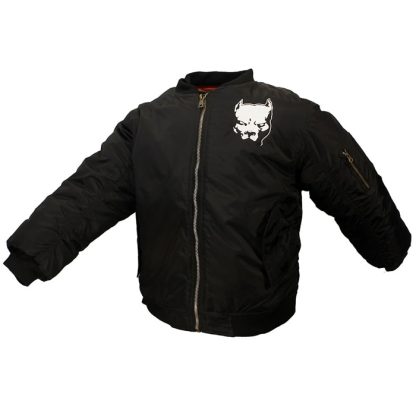 Hardcore Pitbull Embroidered Logo Bomberjack Style Jacket Black/White/Orange - Image 2