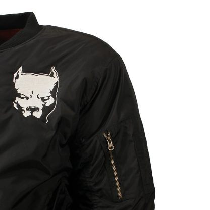 Hardcore Pitbull Embroidered Logo Bomberjack Style Jacket Black/White/Orange - Image 7