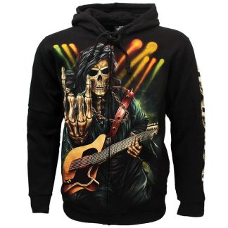Rock Eagle Glow In The Dark Rock Hand Skeleton Zipper Hoodie Black