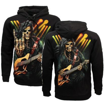 Rock Eagle Glow In The Dark Rock Hand Skeleton Zipper Hoodie Black - Image 2